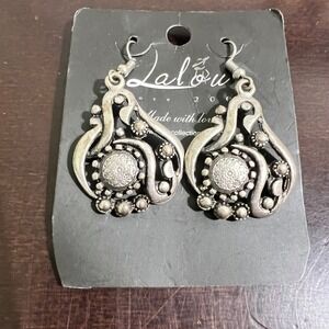 Lalou Collection Silver Tone Ornate Boho Dangle Earrings Drop Earrings Unique